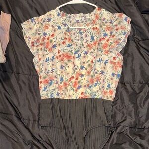 SHEIN Floral Print Bodysuit in Red and Blue